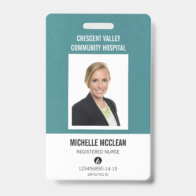 Custom Hospital Employee ID Badge Teal Nurse Name (Front)