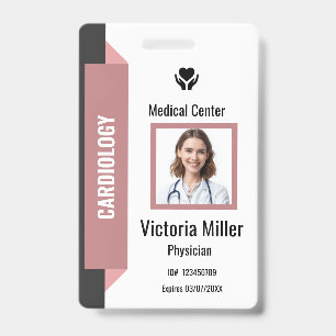Custom Hospital Employee ID  Logo & Photo   Pink Badge