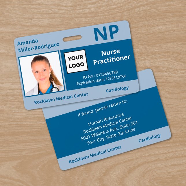 Custom Hospital Employee Logo Blue Photo ID ID Badge (Custom Hospital Employee Logo Blue Photo ID Badge, front/back)