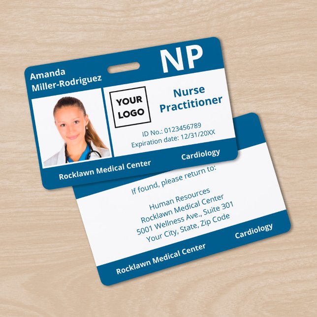 Custom Hospital Employee Logo Blue White Photo ID ID Badge (Custom Hospital Employee Logo Blue White Photo ID Badge, front/back)