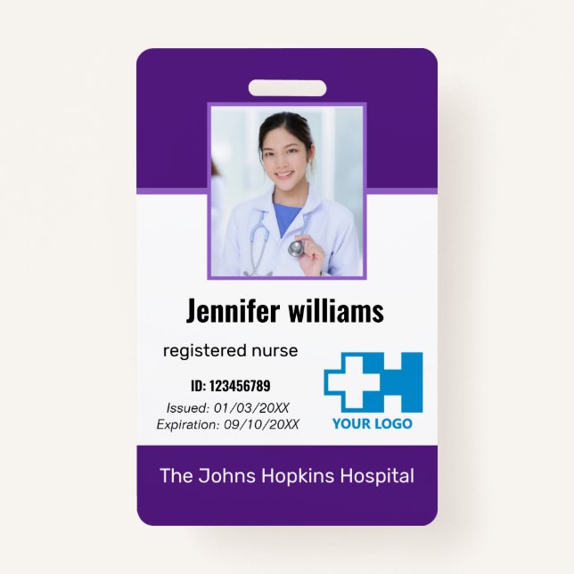 Custom Hospital Employee Logo & Photo & BarCode ID ID Badge (Front)