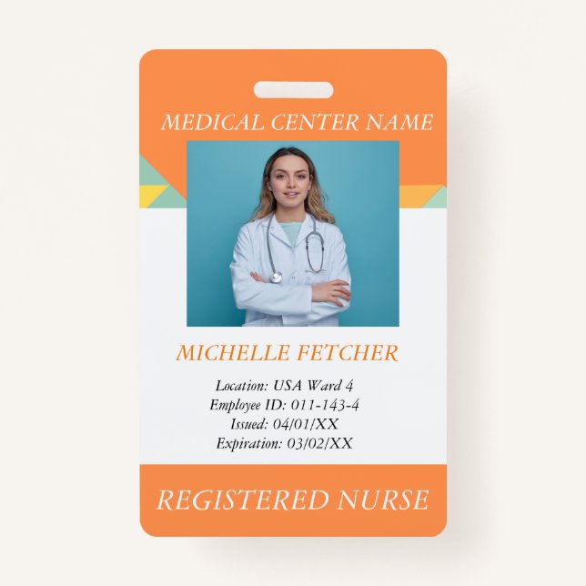 Custom Hospital Employee Photo ID Badge  (Front)
