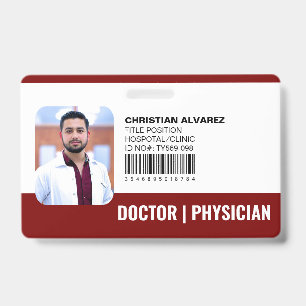 Custom Hospital Medical Doctor Physician Red ID Badge