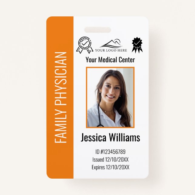 Custom Hospital Medical Employee Photo Orange ID ID Badge (Front)