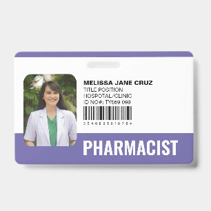 Custom Hospital Medical Staff Pharmacist Purple ID Badge