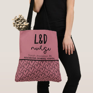 Custom Hospital name L and D nurse Heart Pattern Tote Bag