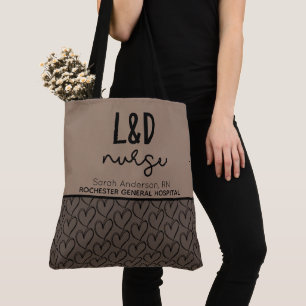 Custom Hospital name L and D nurse Heart Pattern Tote Bag