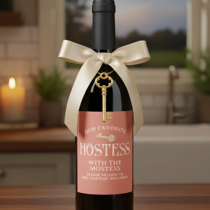 Custom Hostess with the Mostess Script Gift Wine Label