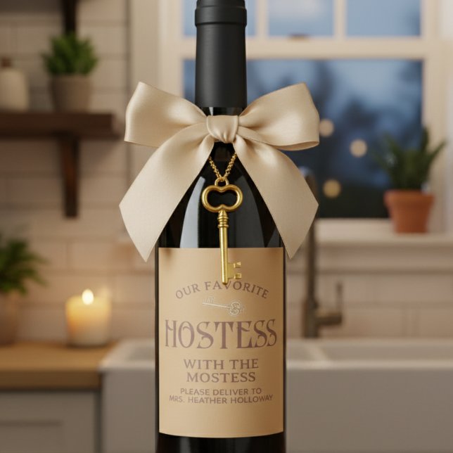 Custom Hostess with the Mostess Script Gift Wine Label (Looking for the perfect gift for hostess in your life? )