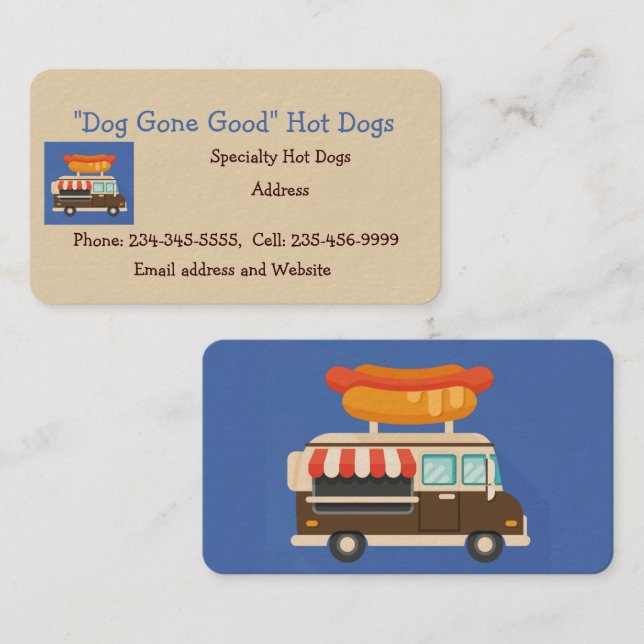 Custom Hot Dog Stand or Food Cart  Business Card (Front/Back)