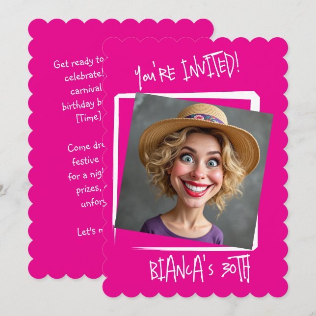 Custom Hot Pink 30th Birthday Invitation (Front/Back)