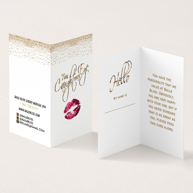 Custom - Hot Pink and Gold Lip Instructions Business Card (Inside and Outside)