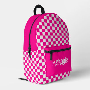 Custom Hot Pink and White Chequered Printed Backpack