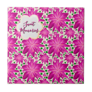 Custom Hot Pink Floral Seamless Pattern  Ceramic Tile