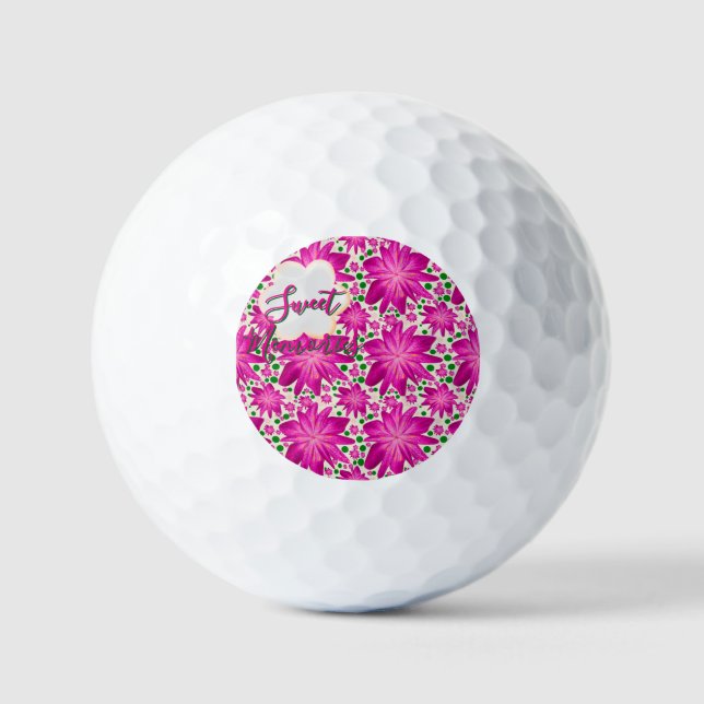 Custom Hot Pink Floral Seamless Pattern  Golf Balls (Front)