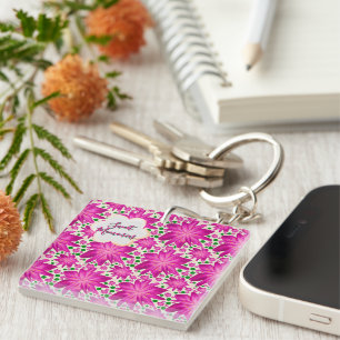 Custom Hot Pink Floral Seamless Pattern  Key Ring