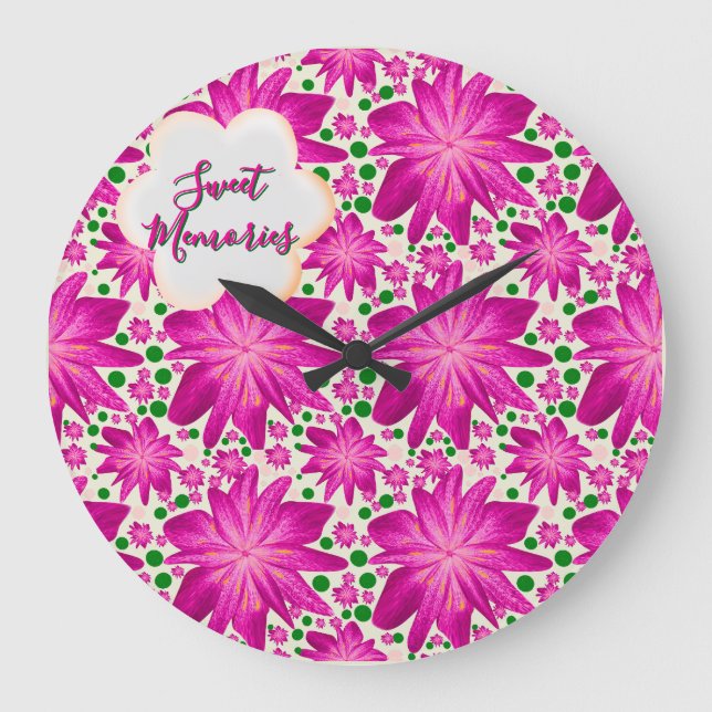 Custom Hot Pink Floral Seamless Pattern  Large Clock (Front)