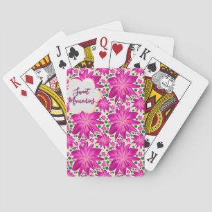 Custom Hot Pink Floral Seamless Pattern  Playing Cards
