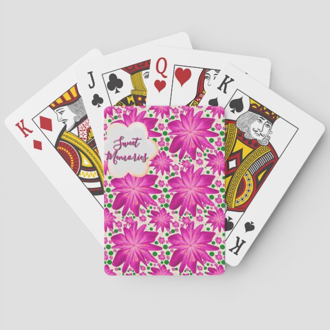 Custom Hot Pink Floral Seamless Pattern  Playing Cards (Back)