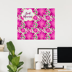 Custom Hot Pink Floral Seamless Pattern  Poster