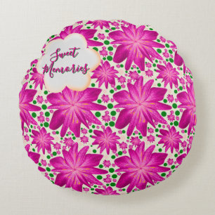 Custom Hot Pink Floral Seamless Pattern  Round Cushion