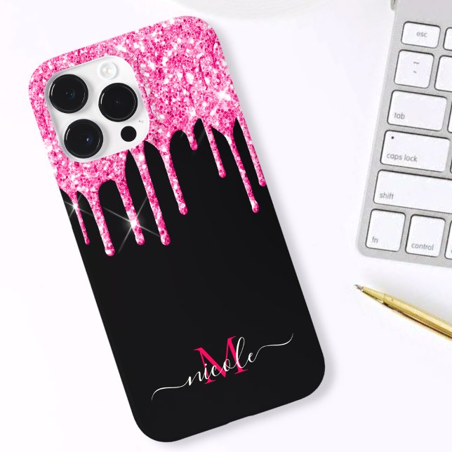 Custom Hot Pink Glitter Black Budget iPhone Case (Creator Uploaded)