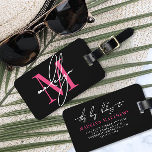 Custom Hot Pink Initial Name Monogram Luggage Tag
