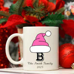 Custom Hot Pink Monogram Family Christmas Coffee Mug