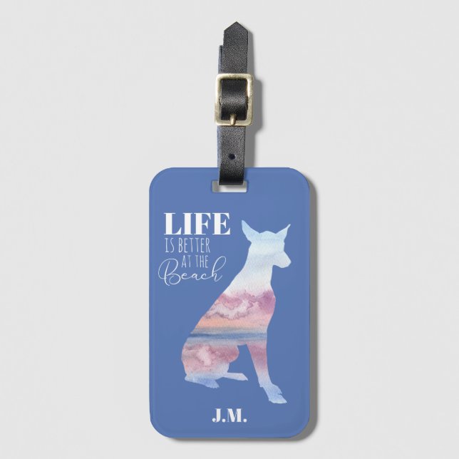 Custom Hound Beach Scene Luggage Tag (Front Vertical)