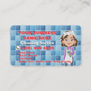 Custom House Cleaning Service Janitor Maid Cartoon Business Card