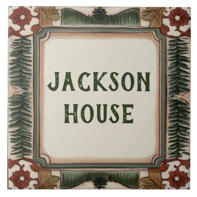 Custom House Name Plate Forest Woodland Theme Ceramic Tile (Front)