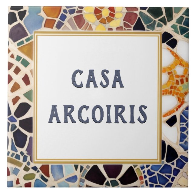 Custom House Name Sign Colourful Spanish Mosaic Ceramic Tile (Front)
