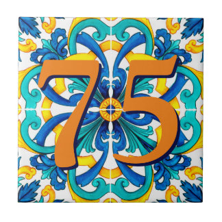 Custom House Number Floral Sicilian Ceramic Tile