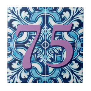 Custom House Number Floral Sicilian Ceramic Tile