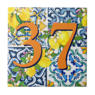 Custom House Number Floral Sicilian Lemon Ceramic Tile