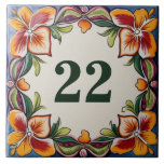 Custom House Number Sign Plate Hawaiian Flowers Ceramic Tile<br><div class="desc">"custom house number sign",  "personalised house no plaque",  "personal customised text plate",  "hawaiian flowers ceramic tile",  "orange red floral hawaii flower",  "green hibiscus plant art",  "botanical summer vacation nature",  "mail mailing post postage address",  "island holiday home signage",  "decorative tropical paradise border"</div>