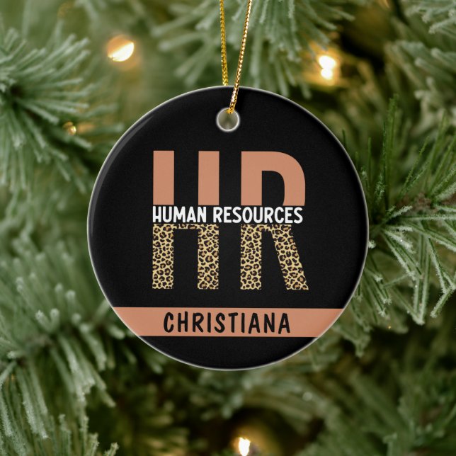 Custom HR Human Resources Leopard Print HR Gifts Ceramic Ornament (Tree)