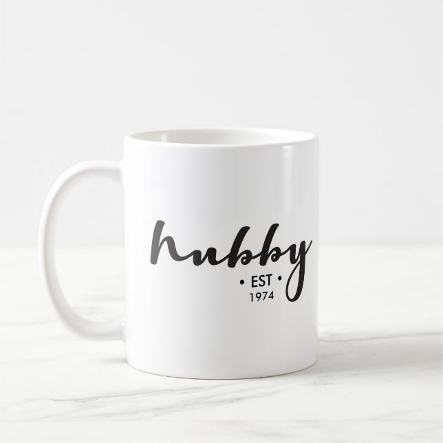 Custom hubby, Established year here, personalised Coffee Mug (Left)