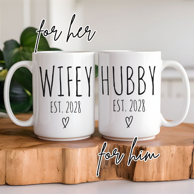 Custom Hubby & Wifey Mug, Wedding Gift for Couples Coffee Mug (custom wedding gift, bride and groom gift, engagement present, wedding keepsake mug, his and her mug)