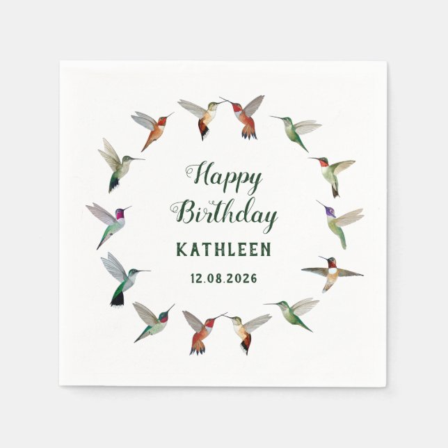 Custom Hummingbird Birthday Napkin (Front)
