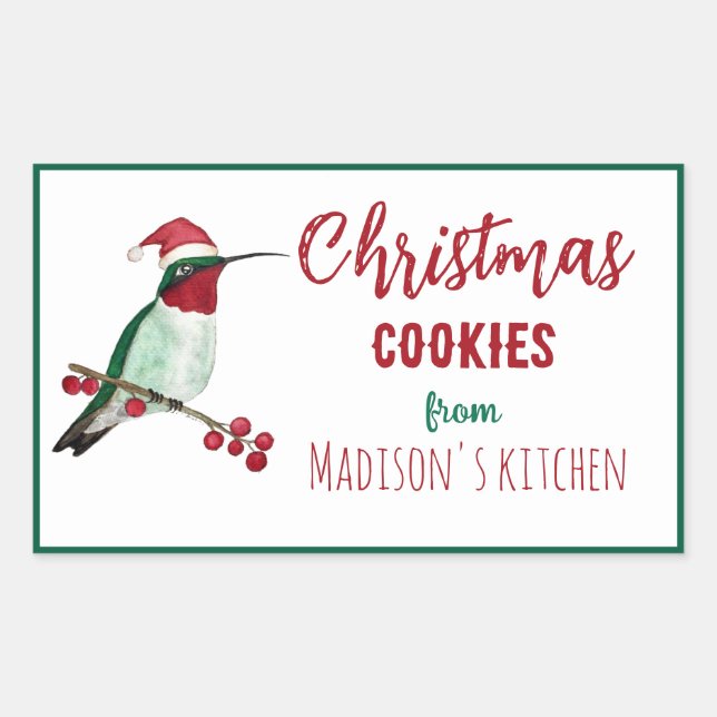Custom Hummingbird  Christmas Cookies Rectangular Sticker (Front)