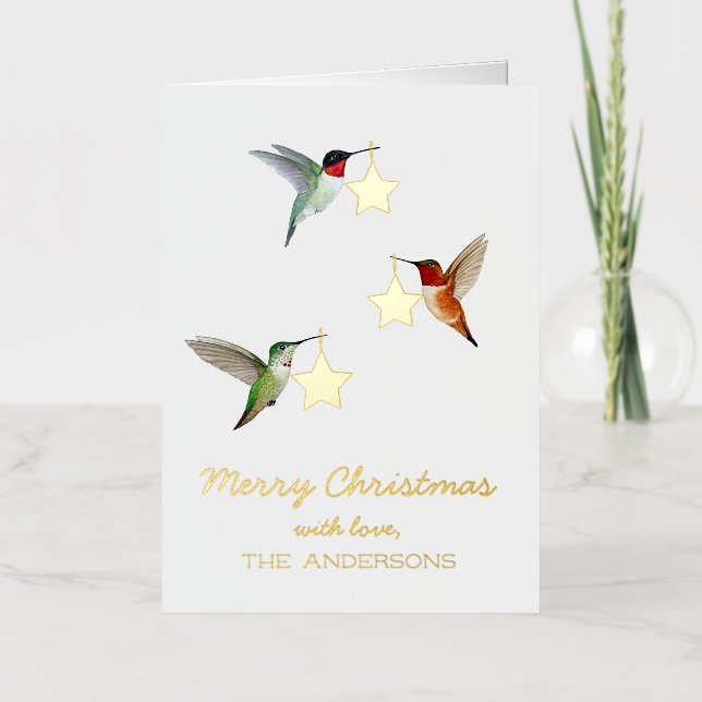 Custom Hummingbird Christmas Foil Holiday Card (Front)