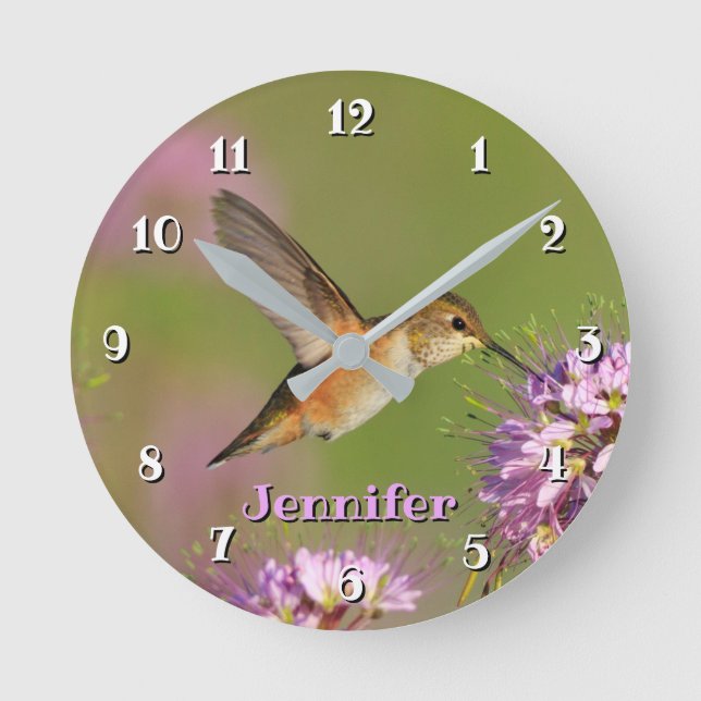 Custom Hummingbird Flowers Round Clock (Front)
