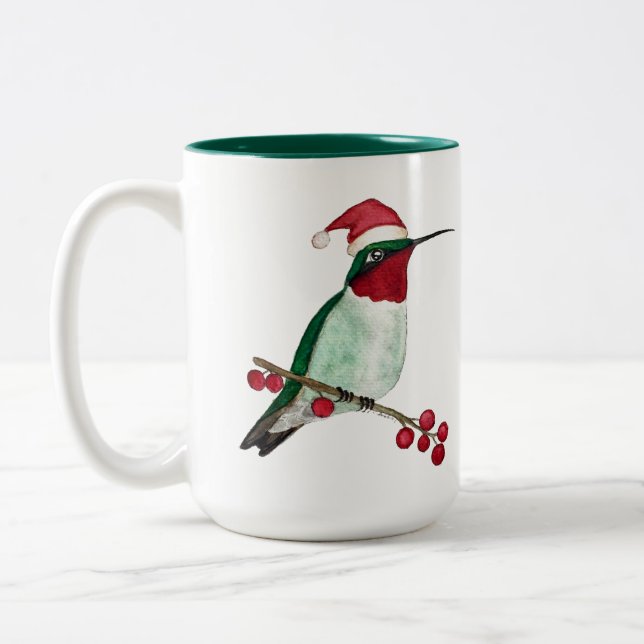 Custom Hummingbird Merry Christmas Two-Tone Coffee Mug (Left)