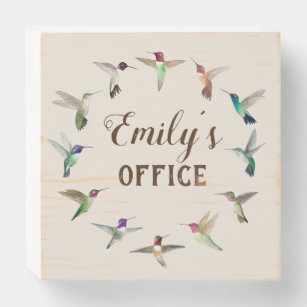 Custom Hummingbird Office Wooden Box Sign