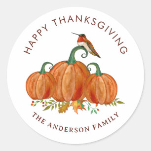 Custom Hummingbird Thanksgiving Classic Round Sticker