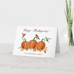 Custom Hummingbirds and Pumpkins Thanksgiving Holiday Card