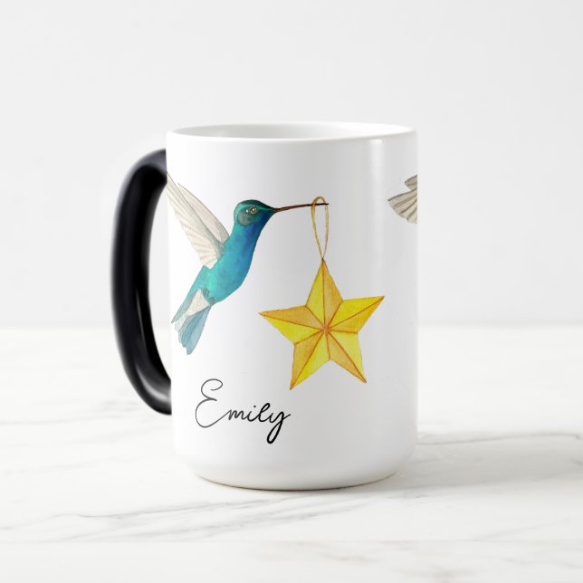 Custom Hummingbirds and Stars Two-Tone Coffee Mug (Front Left)