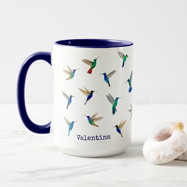 Custom Hummingbirds Mug (With Donut)