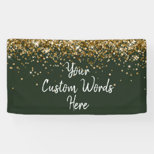 Custom Hunter Green Gold Birthday Party Photobooth Banner